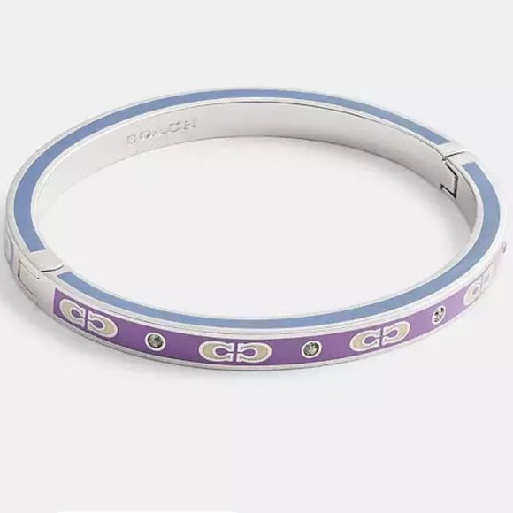 Coach Kissing Signature Enamel Hinged Bangle silver/purple NEW WITH TAGS - Picture 5 of 5